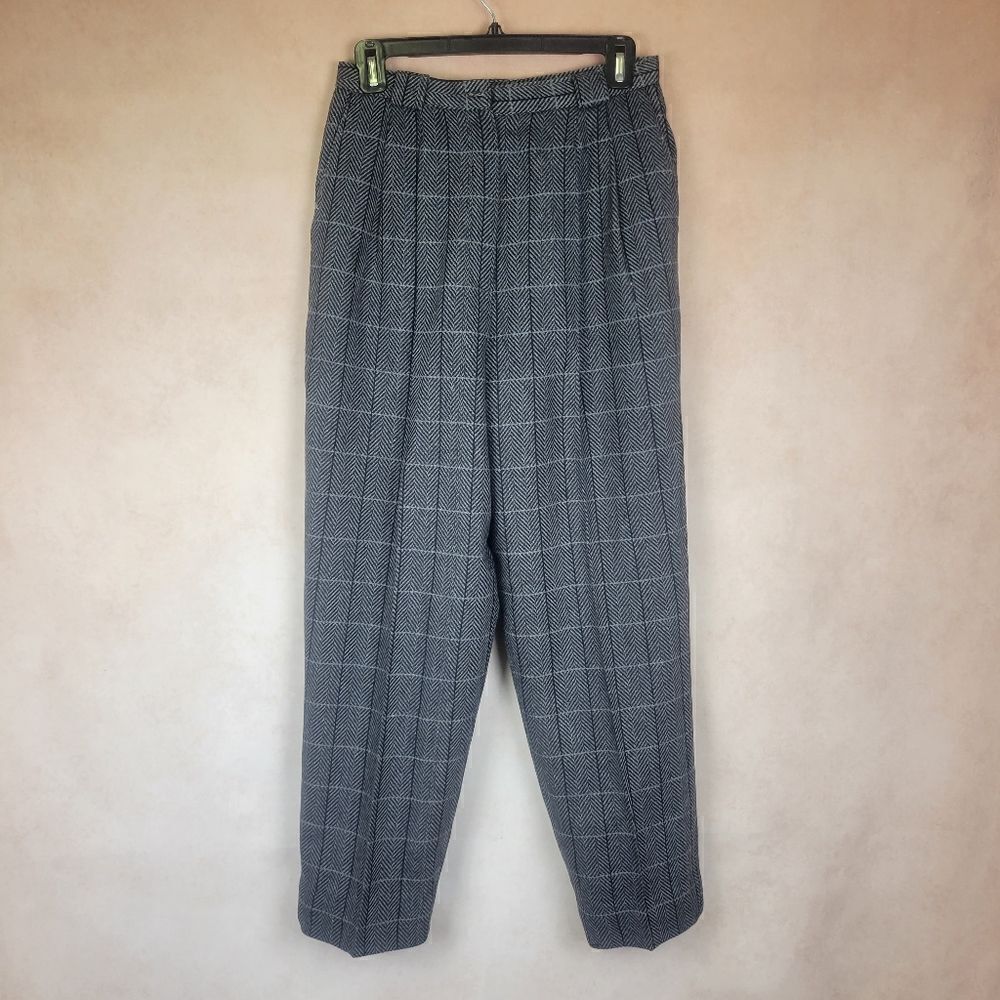 Vintage Norton McNoughton Wool Blend Pants Highwaist Plaid Gray Herringbone Med